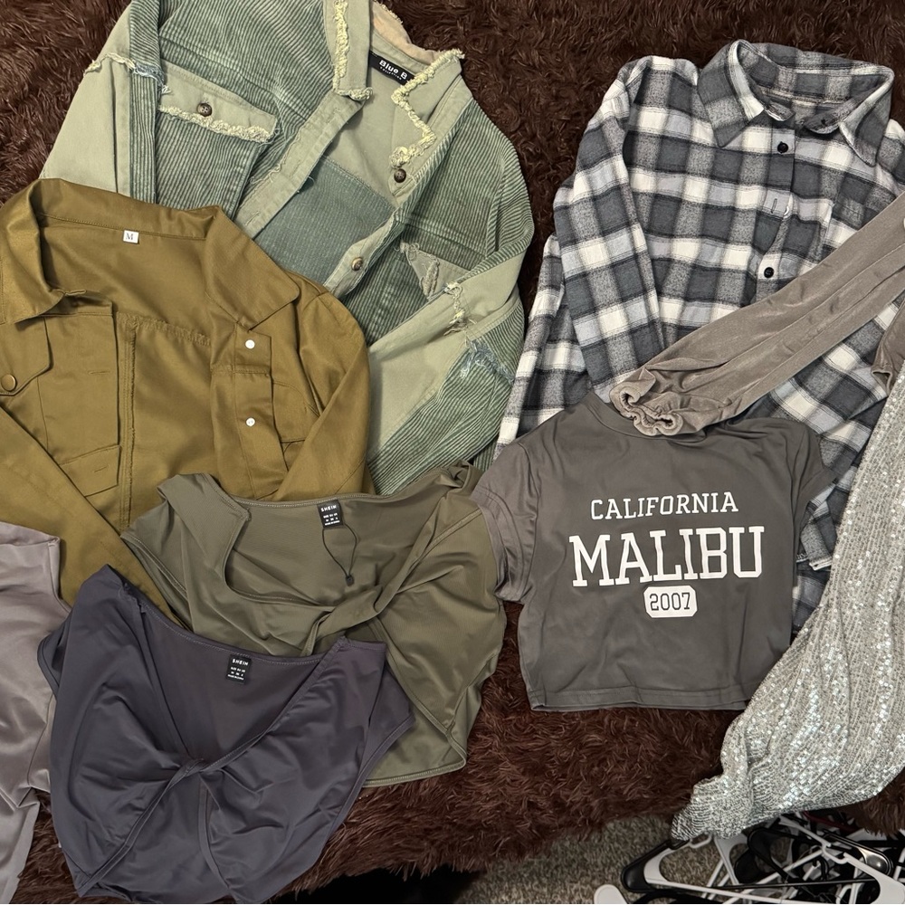 Altar'd State Green and Gray Tops Collection plus SheIn and Sparkle dress